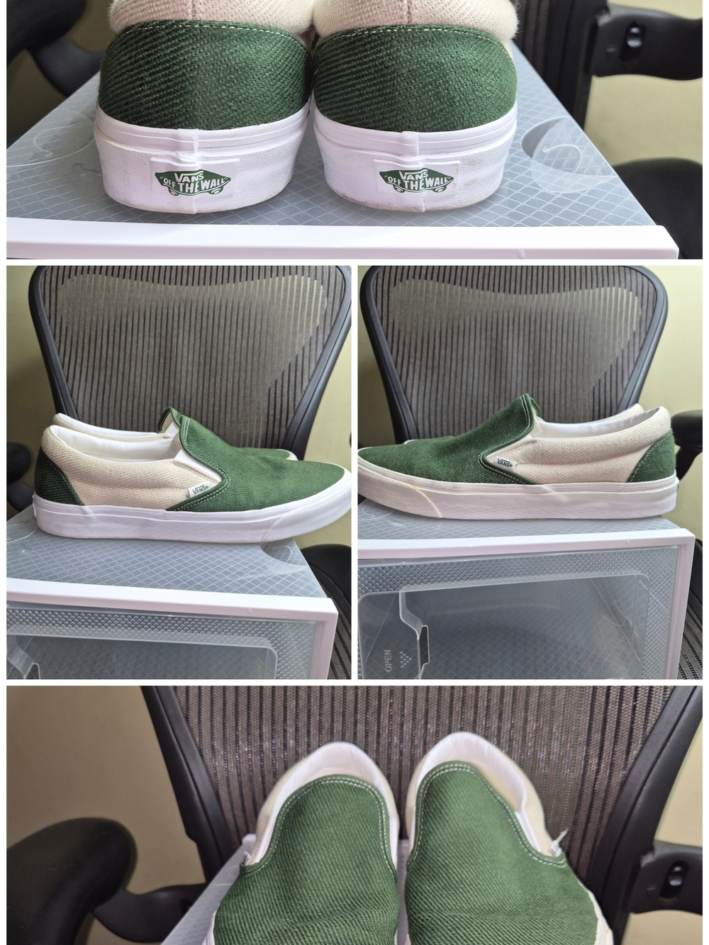 Vans Mens Slip-On Sneakers in Green and Cream Canvas